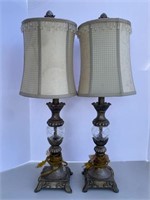 Pair Table Lamps w/ Beaded Trim Shades