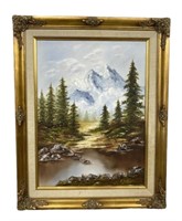 Original landscape oil painting in ornate frame