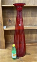 28" Vintage Blenko Handblown Ruby Red Vase