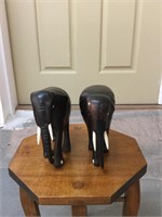 African Wooden  Elephants w / bone  4 1/2 in tall