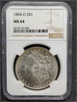 1884-O slab Morgan Silver Dollar NBC MS64
