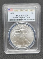 2021 slab Silver Eagle, Type I PCGS MS70