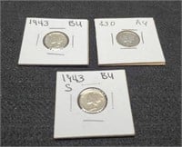 1943-P,D,S Mercury Dimes, BU, AU, BU