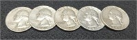 (5) Washington Silver Quarters All XF to AU