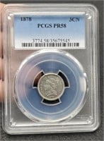 1878 Slab Proof Three Cent, Nickel