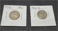 1926 AU & 1926-D, F, Buffalo Nickels