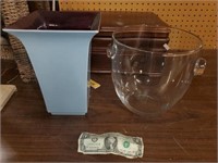 pottery vase & glass ice bucket
