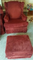 UPHOLSTERED WINGBACK ARM CHAIR WITH FOOTSTOOL