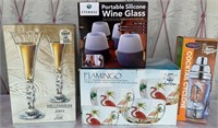 898 - CHAMPAGNE FLUTES, WINE GLASSES, SHAKERS