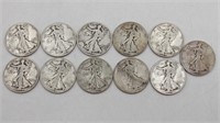 (11) 1935-1945 Walking Liberty Half Dollars