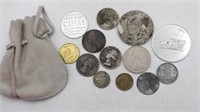Ike Dollar, (3) Quarters, Dime, Foreign Coins &
