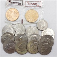 (12) Ike Dollars, (1) 1974 Kennedy Half & (2)