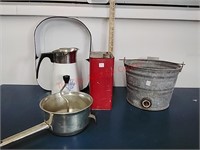 Corning Ware, enamel, Galvenized bucket