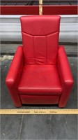 Kid’s Red Leather Recliner has some cat claw