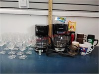 Coffee Pots, mugs, wine/water glasses