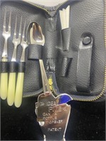 Travel leather Case W/3 Forks,Spoon,Can Opener