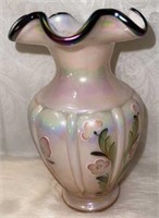 (ST) Signed hand painted pink Fenton vase