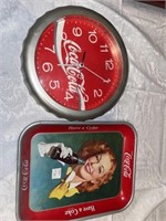 (ST) Coca-Cola clock and metal tray