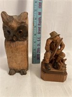 A) Carved Wood Man and Owl Tall Match