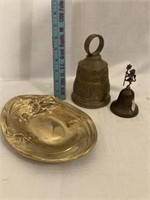 BTwo Brass Bells and a Heavy Solid Brass Bowl/Tray