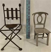 (B)Two Miniature Chairs- one Cast Aluminum and One
