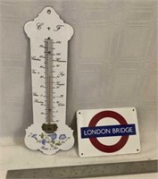 (B) Metal Thermometer from France, porcelain