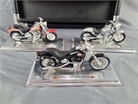 Harley Davidson motorcycles & display shelf