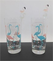 * 2 Vintage Flamingo Drinking Glasses with