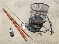 Outdoor fryer and fishing poles