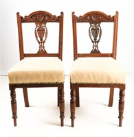 Set of Two Edwardian Walnut Antique Dining Chairs