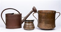 Antique Copper Pot / Watering Can & Galv. Pot