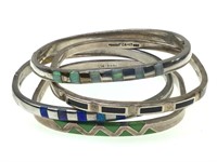 Group of 4 Sterling Bracelets - Opal, Onyx & More