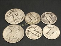 6 heavily worn silver coins 1 money