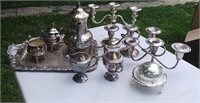 Silver Plate Tea Set, Candle Holders & More