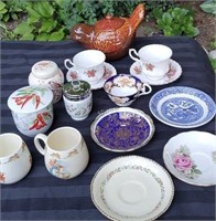 Fine China teacups, Bunnykins, bird teapot