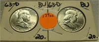 2 - 1963-D BU FRANKLIN HALF DOLLARS - 2 X BID