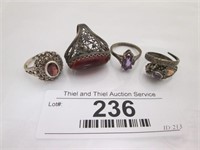 4 Silver vintage rings, multi stones