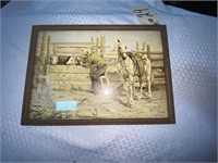 Framed Picture of Cowboy w/horse & Steer