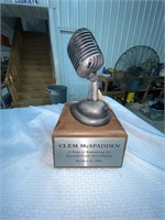 Microphone Mounted on Wood Block w/Plaque