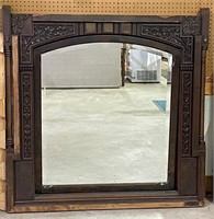 Huge Walnut Carved Bevel Glass Framed Mirror