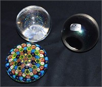 3 Excellent Art Glass Paperweights 2 Signed