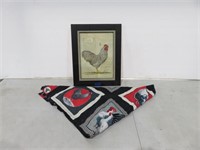 Framed Rooster Print & Table Cloth