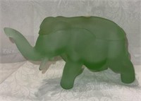 (ST) Tiara Glass Satin Green Elephant Candy Dish