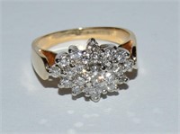 Vintage Dia. Cluster 14K Cocktail Ring With GIA