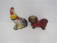 2pc. Chalkware Rooster + Dog