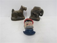 3pc Chalkware Elephant, Dog, Sailor