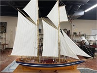 2 mast Wood Model Sail Boat on Stand