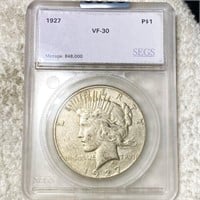 1927 Silver Peace Dollar SEGS - VF30