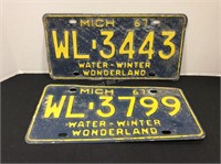 Two 1967 Michigan License Plates