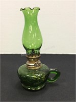 Green Glass Finger Oil Lamp, 7 1/2" tall